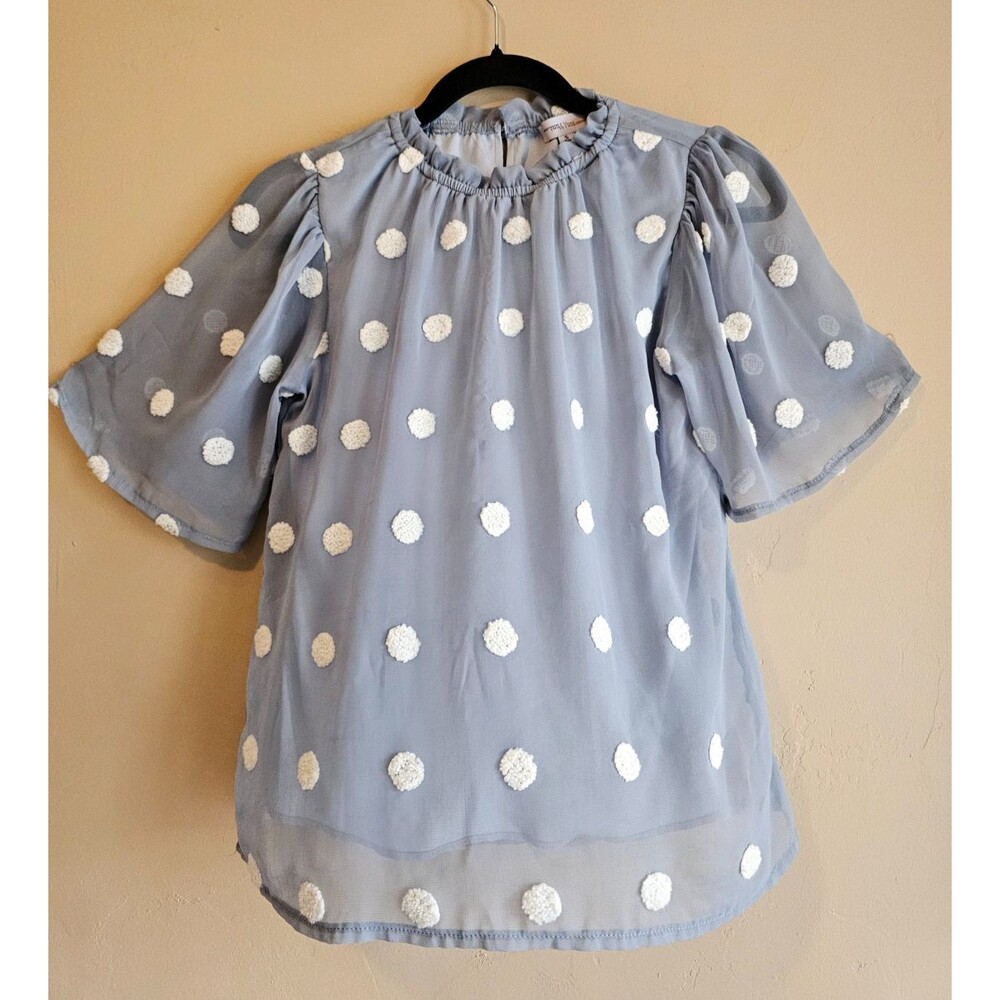 Yuni Los Angeles Size Sm Womens Blue Mesh Back Keyhole Short Sleeve Blouse